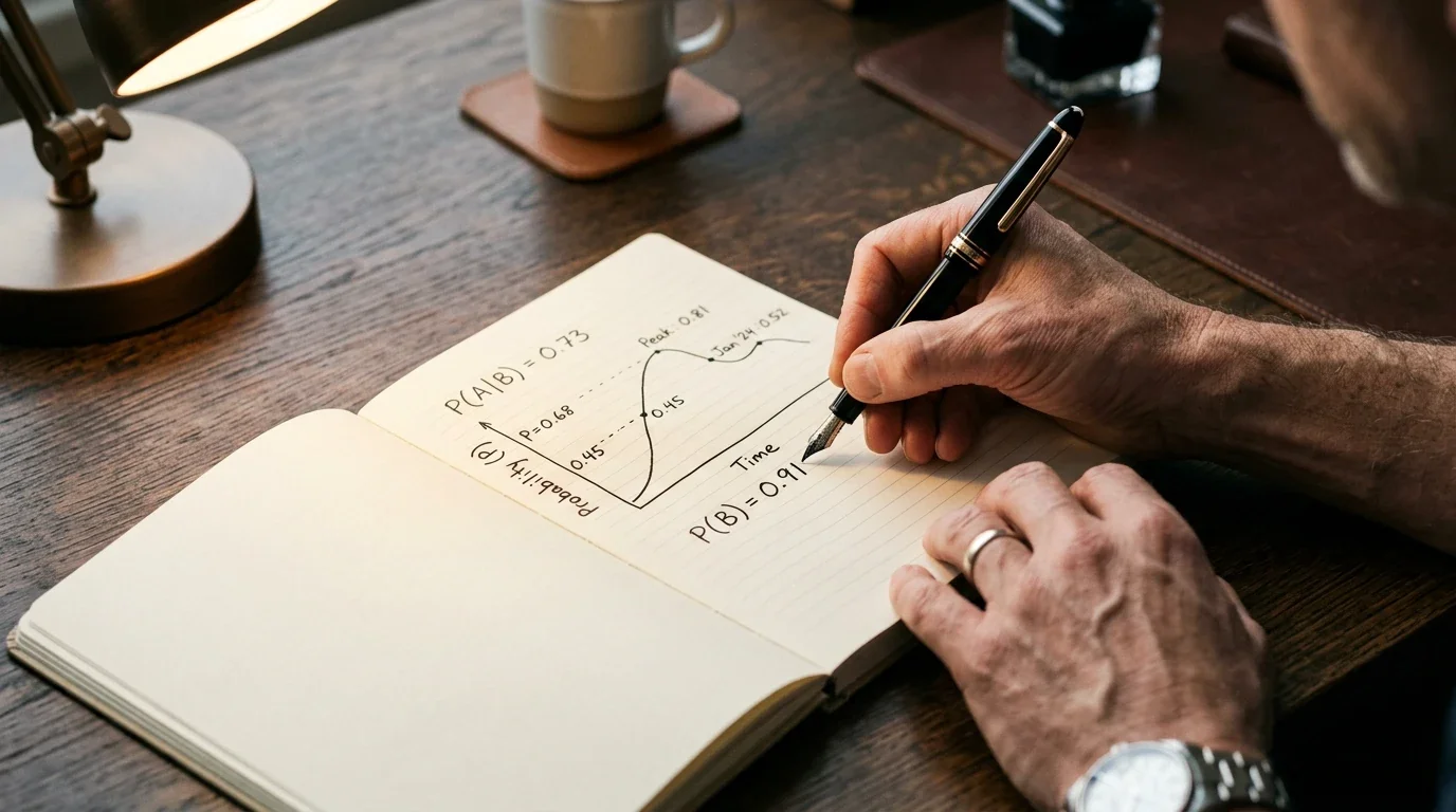 Analista tomando notas a mano en libreta con gráfico sencillo de probabilidades al evaluar cuotas de baloncesto